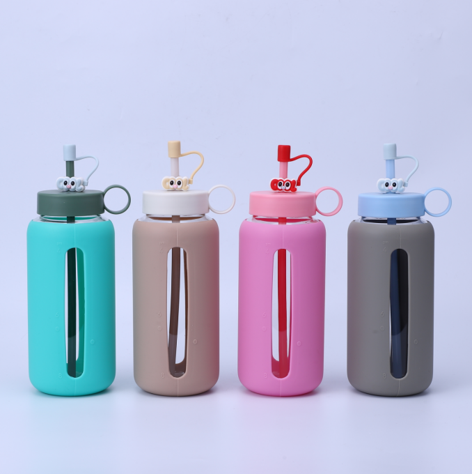 BT001-48 800ml/27oz Glass bottle with plastic lid and silicone sleeve