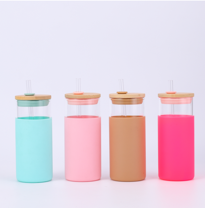 GT-017 Glass Tumbler with Straw and Silicone Sleeve